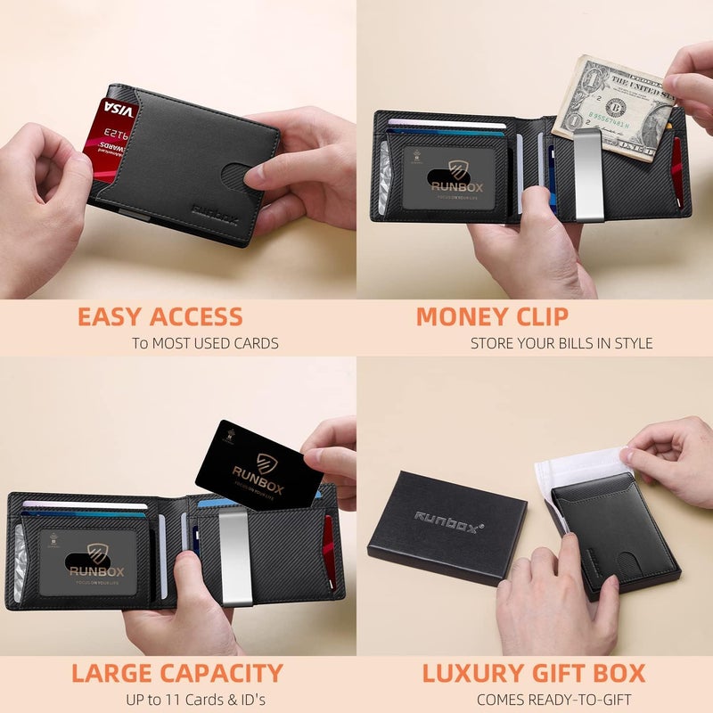 RUNBOX Money Clip Wallets for Men,Slim Leather Mens Bifold Wallet,RFID Blocking Front Pocket Wallet,Thin Credit Card Holder with Gift Box - Image 2